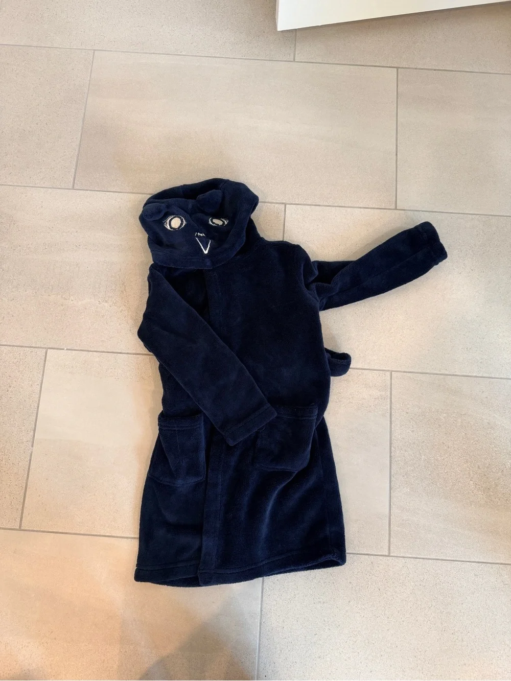 Kids Plush Hooded Robe with Character Face - Navy
